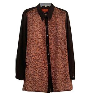 7 For All Mankind Large Animal Print Long Sleeve Semi Sheer Button Front Blouse